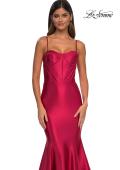 Picture of: Chic Stretch Satin Gown with Corset Top and Flare Skirt in Deep Red, Style: 32555, Detail Picture 11