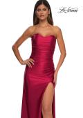 Picture of: Strapless Stretch Satin Dress with Sheer Corset Back in Deep Red, Style: 32649, Detail Picture 11