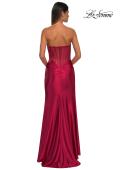 Picture of: Strapless Stretch Satin Dress with Sheer Corset Back in Deep Red, Style: 32649, Detail Picture 12