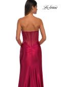 Picture of: Strapless Stretch Satin Dress with Sheer Corset Back in Deep Red, Style: 32649, Detail Picture 13