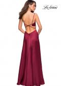 Picture of: Satin Formal Prom Gown with Scoop Neck and Pockets in Deep Red, Style: 26977, Back Picture