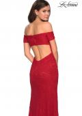 Picture of: Off The Shoulder Long Stretch Lace Prom Dress in Deep Red, Style: 26998, Back Picture