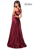 Picture of: Metallic Satin Dress with Wrap Around Top and Pockets in Deep Red, Style: 27487, Back Picture