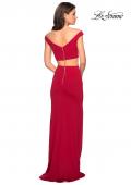 Picture of: Faux Two Piece Long Off the Shoulder Prom Dress in Deep Red, Style: 27496, Back Picture