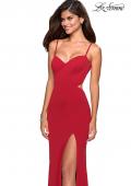 Picture of: Form Fitting Long Dress with Cut Outs and Strappy Back in Deep Red, Style: 27516, Back Picture