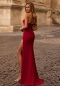 Picture of: Strapless Jersey Dress with Rhinestone Neckline and Slit Detail in Deep Red, Style 32825, Back Picture
