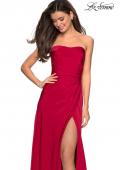 Picture of: Strapless Jersey Prom Dress with Ruching and Slit in Deep Red, Style: 26794, Detail Picture 1