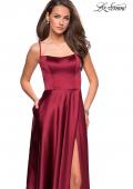 Picture of: Satin Formal Prom Gown with Scoop Neck and Pockets in Deep Red, Style: 26977, Detail Picture 1