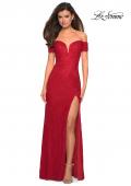 Picture of: Off The Shoulder Long Stretch Lace Prom Dress in Deep Red, Style: 26998, Detail Picture 1