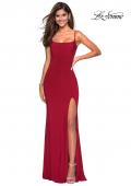 Picture of: Simple Floor Length Jersey Dress with Scoop Neck in Deep Red, Style: 27469, Detail Picture 1