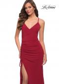 Picture of: Simple Jersey Dress with Ruched Lace Up Side Detail in Deep Red, Style 29444, Detail Picture 1