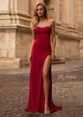 Picture of: Strapless Jersey Dress with Rhinestone Neckline and Slit Detail in Deep Red, Style 32825, Detail Picture 1