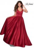 Picture of: Satin Ball Gown with Criss Cross Back and Pockets in Deep Red, Style: 28281, Detail Picture 2