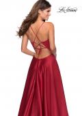 Picture of: V-Neck Satin Prom Dress with Lace Up Back in Deep Red, Style: 28628, Detail Picture 2