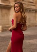 Picture of: Strapless Jersey Dress with Rhinestone Neckline and Slit Detail in Deep Red, Style 32825, Detail Picture 2