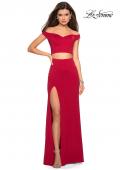 Picture of: Faux Two Piece Long Off the Shoulder Prom Dress in Deep Red, Style: 27496, Detail Picture 3