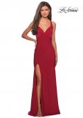 Picture of: Classic Form Fitting Jersey Floor Length Prom Dress in Deep Red, Style: 27581, Detail Picture 3