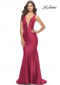 Picture of: Trumpet Liquid Jersey Dress with Deep V Mesh Neckline in Deep Red, Style: 31377, Style: 31377