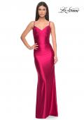 Picture of: Chic Stretch Satin Gown with V Neckline and Ruching in Deep Red, Style: 32075, Detail Picture 3