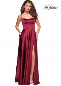 Picture of: Satin Formal Prom Gown with Scoop Neck and Pockets in Deep Red, Style: 26977, Detail Picture 4