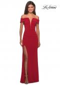 Picture of: Long Off The Shoulder Prom Dress with Deep V-Neck in Deep Red, Style: 28132, Detail Picture 4