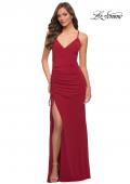 Picture of: Simple Jersey Dress with Ruched Lace Up Side Detail in Deep Red, Style 29444, Detail Picture 4