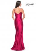 Picture of: Chic Stretch Satin Gown with V Neckline and Ruching in Deep Red, Style: 32075, Detail Picture 4