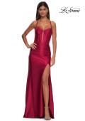 Picture of: Unique Stretch Satin Gown with Corset Bodice and Open Back in Deep Red, Style: 32683, Detail Picture 4