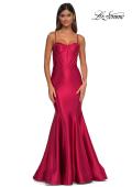 Picture of: Chic Stretch Satin Gown with Corset Top and Flare Skirt in Deep Red, Style: 32555, Detail Picture 5