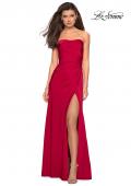 Picture of: Strapless Jersey Prom Dress with Ruching and Slit in Deep Red, Style: 26794, Detail Picture 6