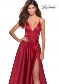 Picture of: V-Neck Satin Prom Dress with Lace Up Back in Deep Red, Style: 28628, Detail Picture 6