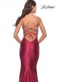 Picture of: Liquid Jersey Mermaid Gown with Lace Up Back in Deep Red, Style: 31295, Detail Picture 6