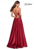 Picture of: V-Neck Satin Prom Dress with Lace Up Back in Deep Red, Style: 28628, Detail Picture 7