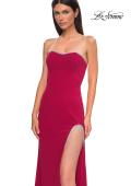 Picture of: Strapless Jersey Dress with Rhinestone Neckline and Slit Detail in Deep Red, Style 32825, Detail Picture 7