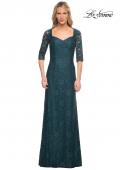 Picture of: 3/4 Sleeve Long Lace Gown with Rhinestone Accents in Deep Teal, Style: 25526, Main Picture