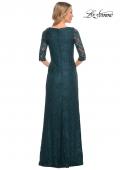 Picture of: 3/4 Sleeve Long Lace Gown with Rhinestone Accents in Deep Teal, Style: 25526, Back Picture
