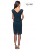 Picture of: Peplum Knee Length Lace Dress with Cap Sleeves in Deep Teal, Style: 25529, Back Picture