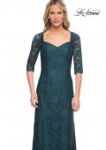 Picture of: 3/4 Sleeve Long Lace Gown with Rhinestone Accents in Deep Teal, Style: 25526, Detail Picture 1