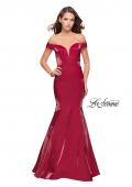 Picture of: Off the Shoulder Satin Prom Dress with Strappy Back in Deep Red, Style: 25764, Main Picture