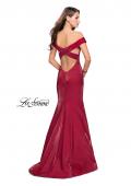 Picture of: Off the Shoulder Satin Prom Dress with Strappy Back in Deep Red, Style: 25764, Back Picture