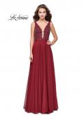 Picture of: A-Line Prom Gown with Chiffon Skirt and Beaded Bodice in Deep Red, Style: 26053, Detail Picture 1