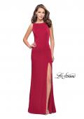 Picture of: Long Classic Form Fitting Prom Dress with Leg Slit in Deep Red, Style: 26274, Detail Picture 2