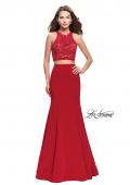 Picture of: Two Piece Jersey Prom Dress with Laser Cut Outs in Deep Red, Style: 25759, Detail Picture 2