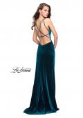Picture of: Velvet Prom Dress with Strappy Back and Small Train in Deep Teal, Style: 25184, Back Picture