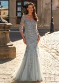 Picture of: Lace Tulle Mermaid Gown with Illusion Sleeves in Dusty Blue, Style: 31799, Main Picture