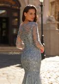 Picture of: Lace Tulle Mermaid Gown with Illusion Sleeves in Dusty Blue, Style: 31799, Detail Picture 3