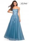Picture of: Lace Accented Strapless Ball Gown with Pockets in Dusty Blue, Style: 27330, Detail Picture 1