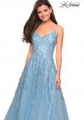 Picture of: Floral Embellished A-Line Tulle Prom Dress in Dusty Blue, Style: 27819, Detail Picture 2