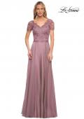 Picture of: Long Chiffon Dress with Lace Bodice and Pockets in Dusty Lilac, Style: 27098, Main Picture