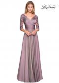 Picture of: Floor Length Chiffon Dress with Lace Sleeves in Dusty Lilac, Style: 27153, Main Picture